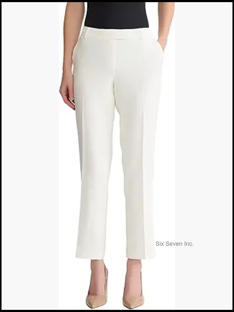 Stretch Crepe Tab Front Straight Leg Dress Pants For Work